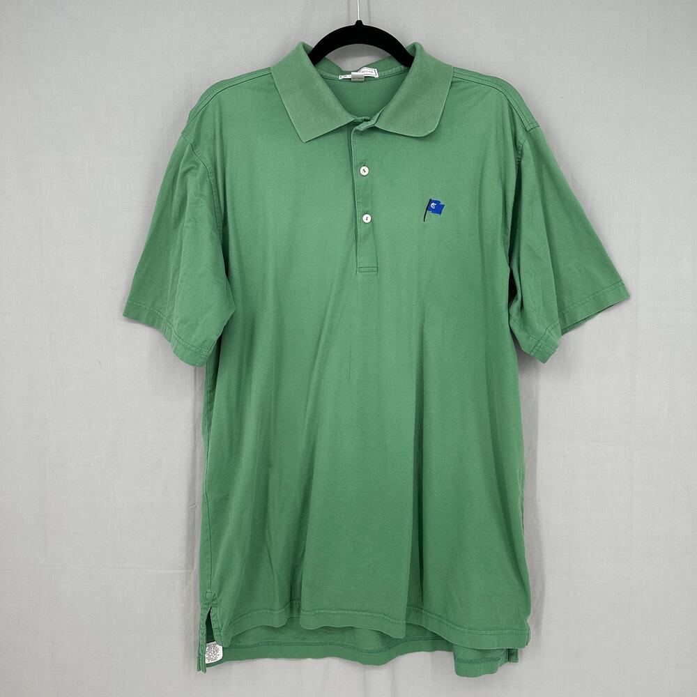 Vintage Peter Millar Polo Shirt Men Large Green Cotton Blue Flag 90s Performance